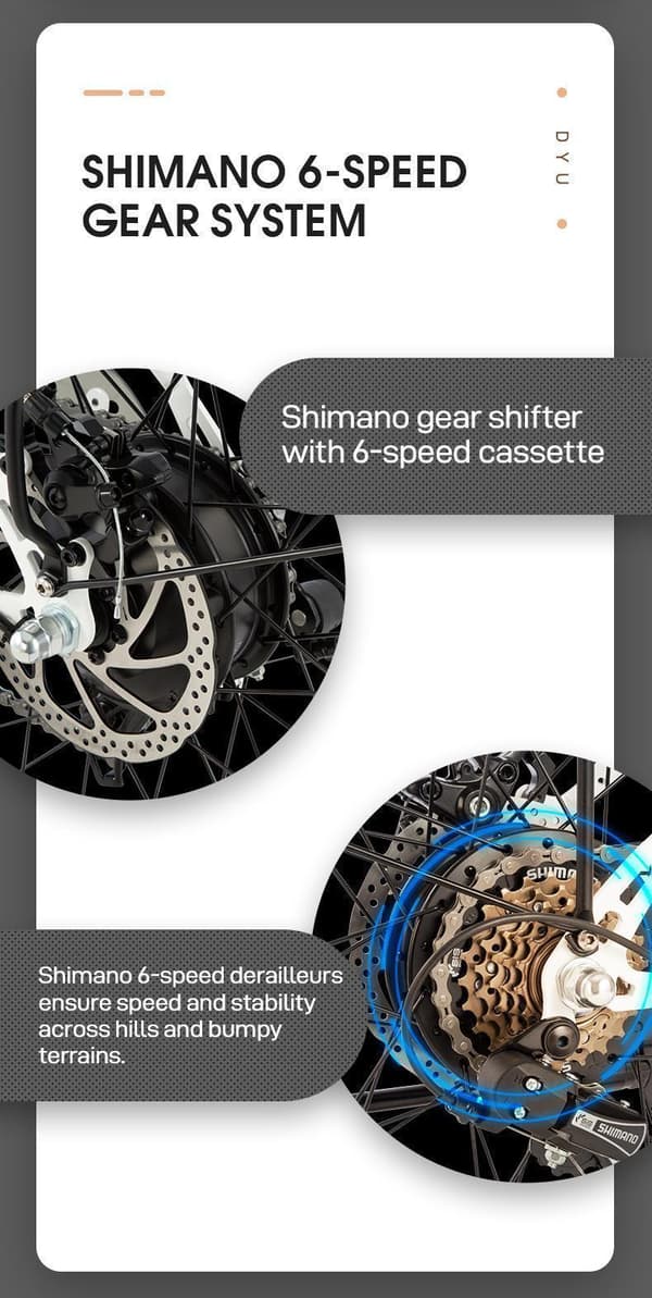 DYU C6 Elcykel 26 Tums Däck 36V 12.5Ah Batteri 350W Motor 70KM Körsträcka Skivbroms Elcykel Lämplig för Vuxna och Tonåringar- Vit