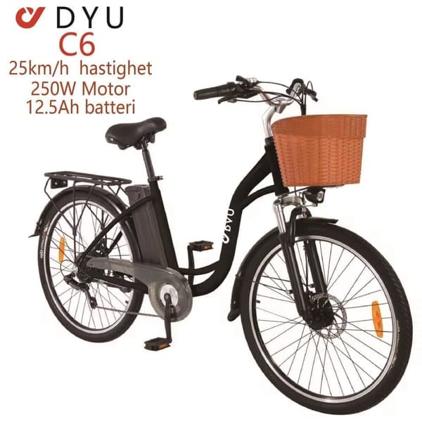 DYU C6 Elcykel 36V12.5AH Litiumbatteri 350W Borstlös Motor 26 Tums Däck Dubbla Skivbromsar Elcykel För Vuxen- svart