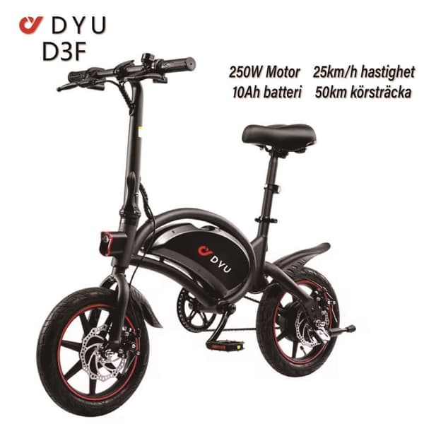 DYU D3F Elcykel 36V10AH Litiumbatteri 250W Borstlös Motor 14-tums Däck Dubbla Skivbromsar Vuxen Elcykel