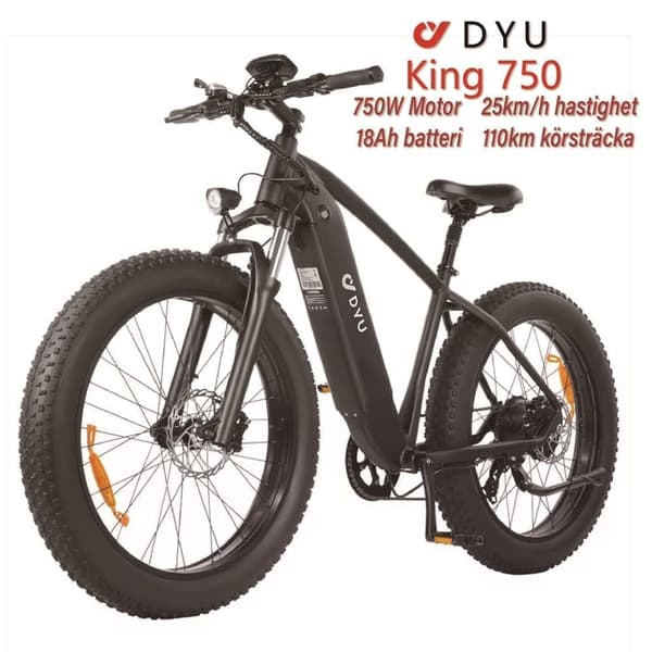 DYU King 750 Elcykel 750W Motor 26-tums Däck 48V 18Ah Batteri 110 km Körsträcka Skivbroms Elcykel Lämplig för Vuxna och Tonåringar