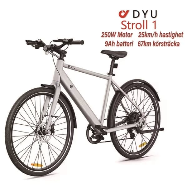 DYU Stroll 1 Elcykel 250W Borstlös Motor 36V 9AH Batteri 700*38C Däck Dubbla Hydrauliska Skivbromsar Vuxen Elcykel-Vit