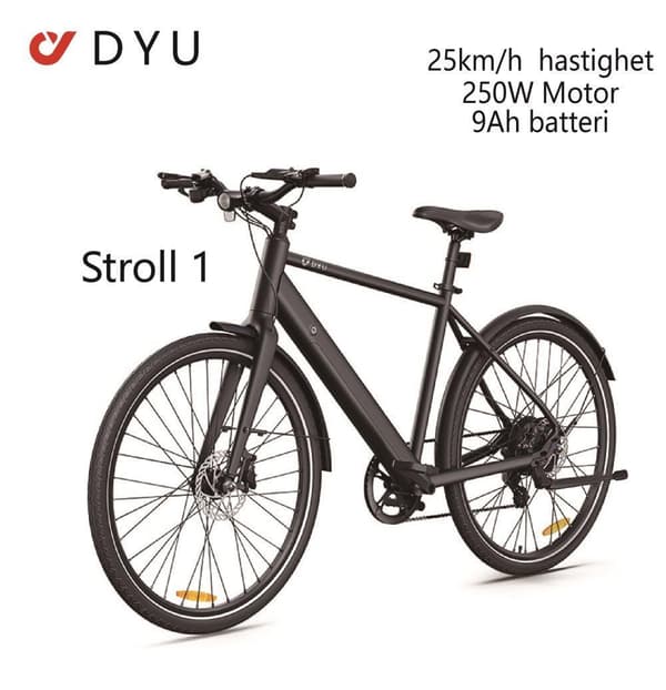 DYU Stroll 1 Elcykel 36V 9Ah Batteri 250W Motor 700*38C Däck Dubbla Hydrauliska Skivbromsar Elcykel Lämplig för Vuxna och Tonåringar-svart