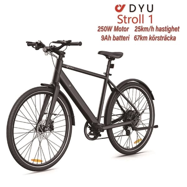 DYU Stroll 1 Elcykel 250W Borstlös Motor 36V 9AH Batteri 700*38C Däck Dubbla Hydrauliska Skivbromsar Vuxen Elcykel--svart