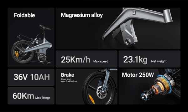 DYU T1 Elcykel 36V10AH Batteri 20-tums Däck 250W Borstlös Motor Dubbla Skivbromsar Elcykel för Vuxna