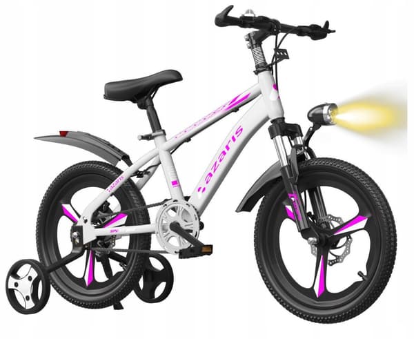 Pigecykel med pink bremser, støddæmper, LED, 16 tommer, forstærket