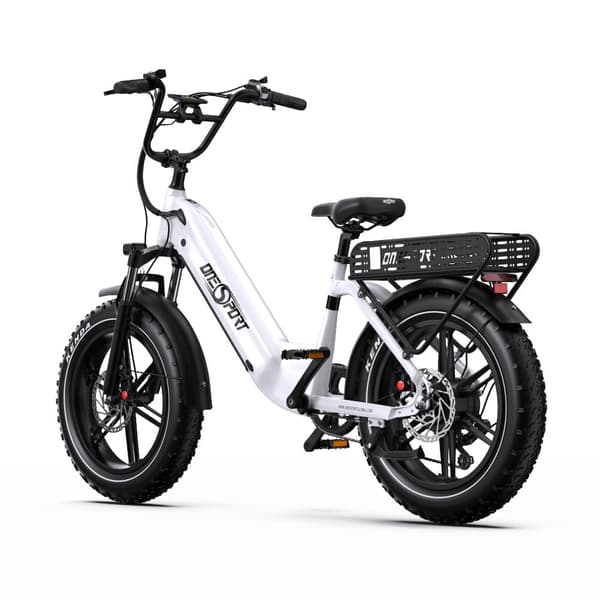 Onesport OT08 20'' sähköpyörä, jossa askellus, 500 W moottori, huippunopeus noin 40 km/h, 18 Ah akku, hydraulinen jarru, 7 vaihdetta, 20*4.0 rengas