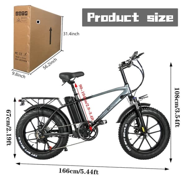 Elektrisk mountainbike CMACEWHEEL T20, 20", 750W 48V 17Ah, Sort Grå