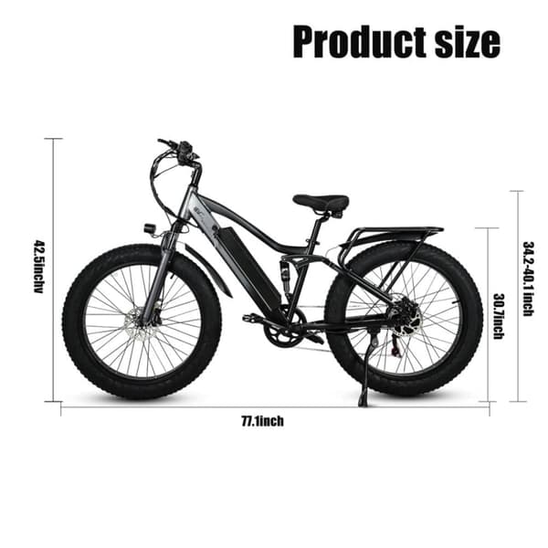 Elektrisk mountainbike CMACEWHEEL TP26, 750W 17Ah, 26"*4.0 Fatbike - Grå Sort