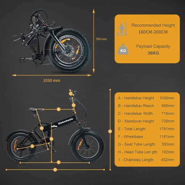 Elekwheels E5 sähköpyörä - 750W moottori, taitettava, nopeus 25km/h, toimintasäde 50-80km, musta