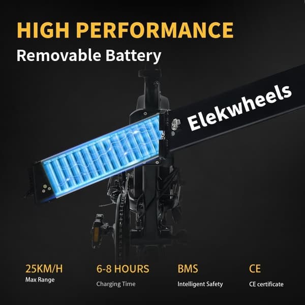 Elekwheels E5 sähköpyörä - 750W moottori, taitettava, nopeus 25km/h, toimintasäde 50-80km, musta