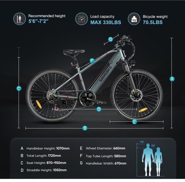Sähkökäyttöinen työmatkapyörä SAMEBIKE RS-A01MEN, 500W 36V 15Ah, 26"