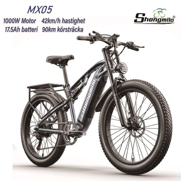 Shengmilo MX05 1000W motor hydraulisk skivbroms 48V 17.5AH batteri 26*3.0 tum breda däck 90km 42km/h vuxen elcykel