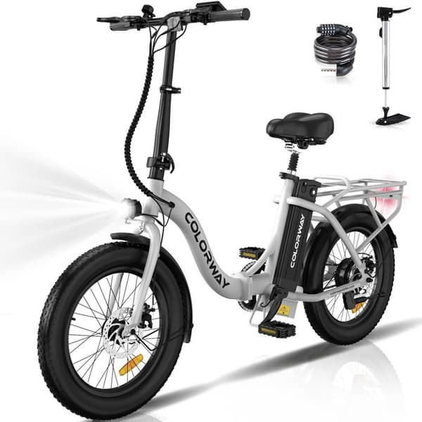 COLORWAY hopfällbar elcykel 20" vit, elektrisk assistentcykel med 36V 12Ah batteri 250W motor, hopfällbar elcykel
