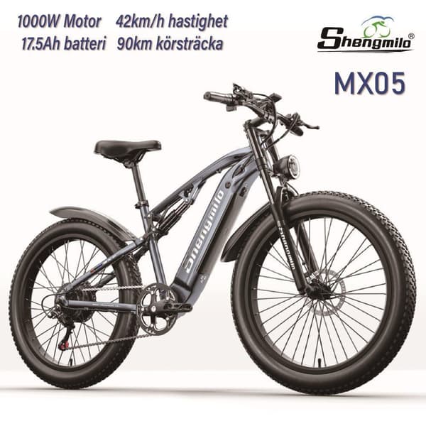 Shengmilo MX05 Elcykel – 1000W Motor, 90km Räckvidd, 26x3.0” Breda Däck, Hydrauliska Bromsar