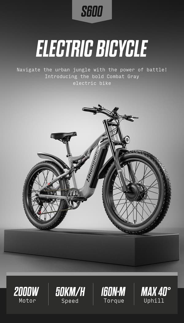 Shengmilo S600 1000W*2 motorer 17.5AH batteri, 45 km/h, 75 km räckvidd, 26*3.0 breda däck, dubbla motorer, Samsung batteri vuxen elcykel