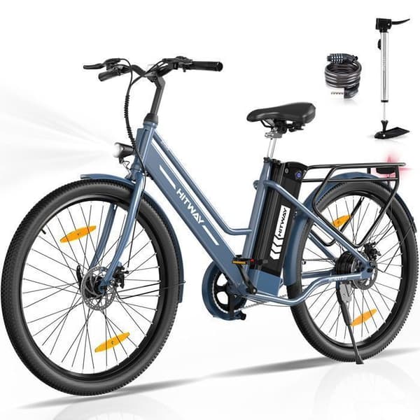 HITWAY Elcykel 26" - Motor 250W - Avtagbart Litiumbatteri - 36V - 10,4Ah - Gratis cykelpump