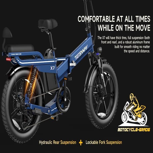 TESWAY-X7 20'' foldbar elcykel, 750W motor, maksimal hastighed op til 45 km/t, 25Ah/30AH batteri (valgfrit), hydrauliske bremser, Shimano 7-gear