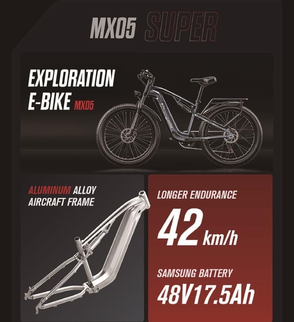 Elektrisk cykel Shengmilo MX05 48V 17,5AH batteri 1000W motor 26 * 3,0 tum fettdäck hydraulisk skivbroms