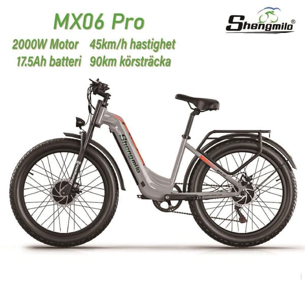 Shengmilo MX06 Pro 48V 17.5AH batteri 2*1000W motor 45KM / H hastighet 90KM räckvidd 26 * 3.0 tum fett däck elektrisk cykel