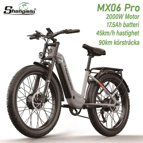 Shengmilo MX06 Pro 48V 17.5AH batteri 45KM/H hastighet 2*1000W motor 90KM räckvidd 26 * 3.0 tum fett däck elektrisk cykel