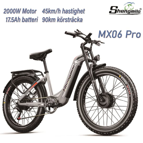 Shengmilo MX06 Pro 48V 17.5AH batteri 45KM/H hastighet 90KM räckvidd 2*1000W motor 26 * 3.0 tum fett däck elektrisk cykel