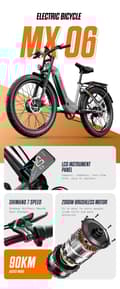 Miniatyrbild 6 av 11: Shengmilo MX06 Pro 45KM/H hastighet 48V 17.5AH batteri 90KM räckvidd 2*1000W motor 26 * 3.0 tum fett däck elektrisk cykel