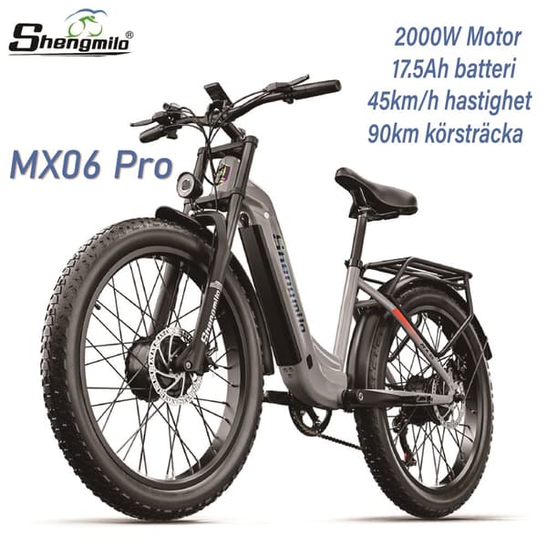 Shengmilo MX06 Pro 45KM/H hastighet 48V 17.5AH batteri 90KM räckvidd 2*1000W motor 26 * 3.0 tum fett däck elektrisk cykel