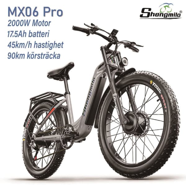 Shengmilo MX06 Pro 45KM/H hastighet 48V 17.5AH batteri 90KM räckvidd 2*1000W motor 26 * 3.0 tum fett däck elektrisk cykel