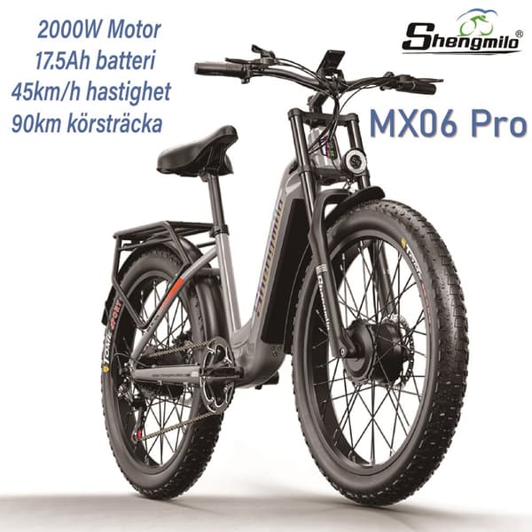 Shengmilo MX06 Pro 45KM/H hastighet 90KM räckvidd 48V 17.5AH batteri 2*1000W motor 26 * 3.0 tum fett däck elektrisk cykel