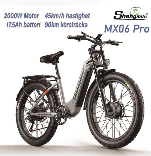 Shengmilo MX06 Pro 45KM/H hastighet 90KM räckvidd 2*1000W motor 48V 17.5AH batteri 26 * 3.0 tum fett däck elektrisk cykel