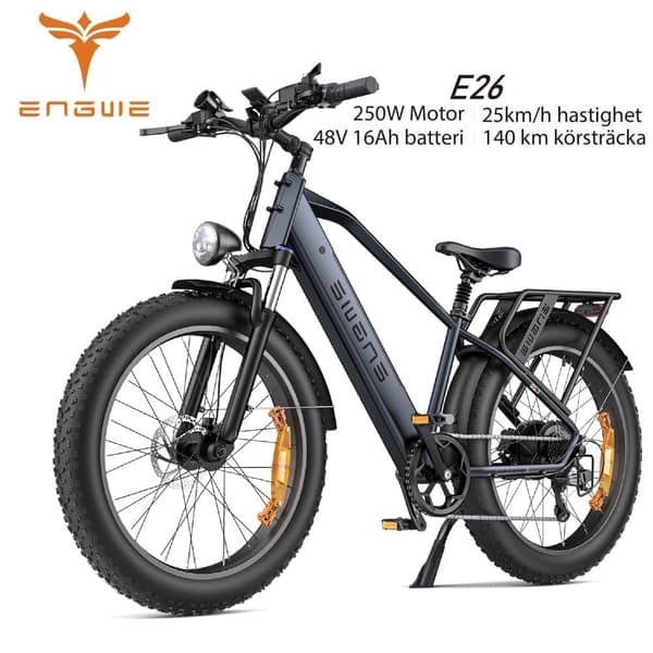 ENGWE E26 250W Motor 16AH, 25km/h Hastighet 140km Räckvidd, 26*4.0 Inch Bucket Däck Vuxen E-Bike Svart