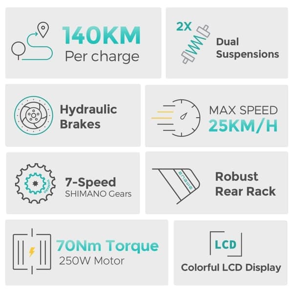 ENGWE E26 250W Motor 16AH Batteri, 25km/h Hastighet 140km Räckvidd, 26*4.0 Inch Bucket Däck Elcykel för vuxna - Grå Svart