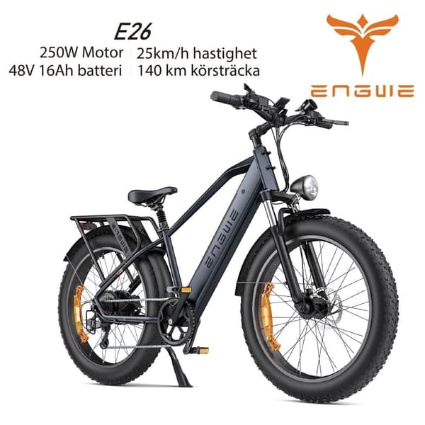 ENGWE E26 250W Motor 16AH Batteri, 25km/h Hastighet 140km Räckvidd, 26*4.0 Inch Bucket Däck Elcykel för vuxna - Grå Svart