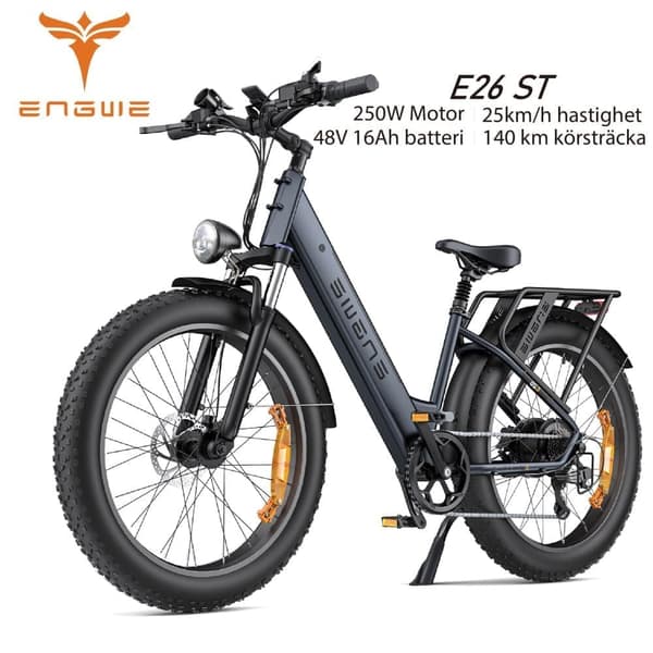 ENGWE E26 ST 250W Motor 16AH Batteri, 25km/h Hastighet 140km Räckvidd, 26*4.0 Inch Bucket Däck Elcykel för vuxna - Grå Svart