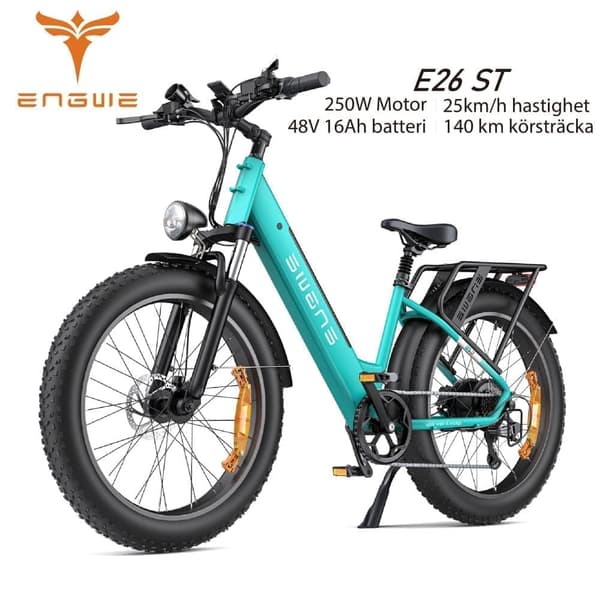 ENGWE E26 ST 250W motor 16AH batteri, 25km / h hastighet 140km räckvidd, 26 * 4.0 tum bucket däck vuxen elektrisk cykel-blå grön