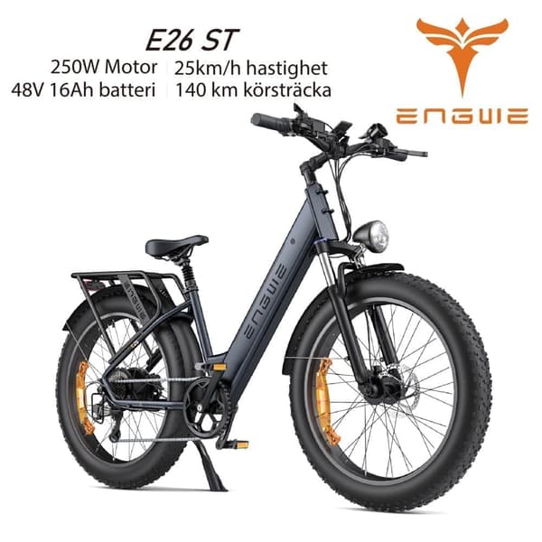 ENGWE E26 ST 25km/h Hastighet 140km Räckvidd, 250 Watt Motor 16AH Batteri, 26*4.0 Inch Bucket Däck Elcykel för vuxna