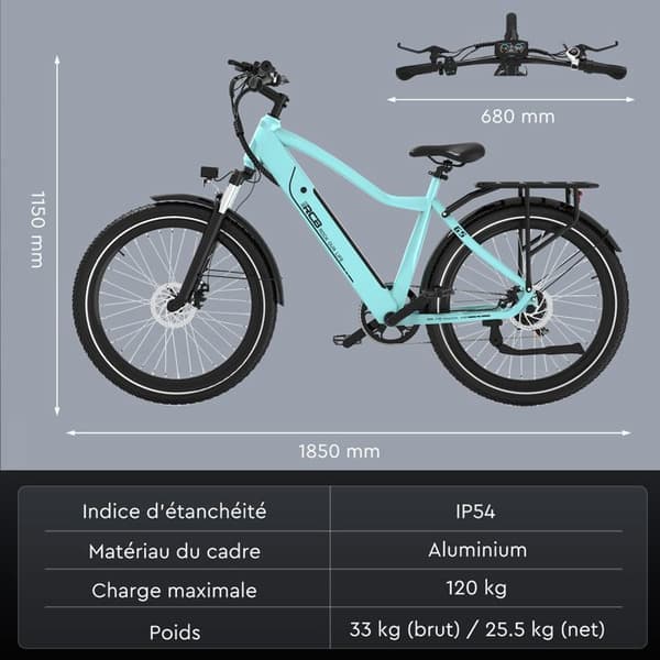 Elcykel 27,5" RCB G5 – E-Bike 250W, 7 växlar, avtagbart batteri 36V 10.4Ah, NFC-kontroll & APP - Blå