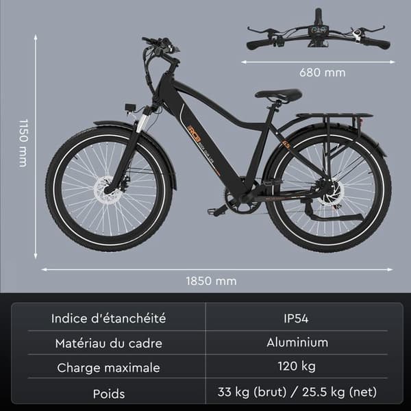 Elcykel 27,5" RCB G5 – E-Bike 250W, 7 Växlar, Avtagbart Batteri 36V 10,4Ah, NFC & APP Kontroll - Svart