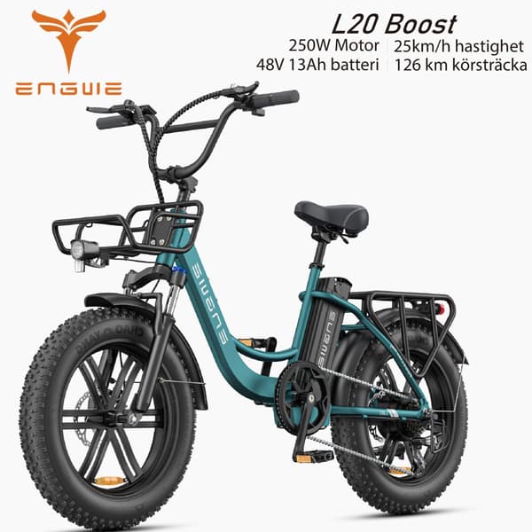ENGWE L20 Boost 250W motor, 20AH batteri, 25km/h hastighet, 126km räckvidd, 20*4.0 tum fett däck vuxen elektrisk cykel