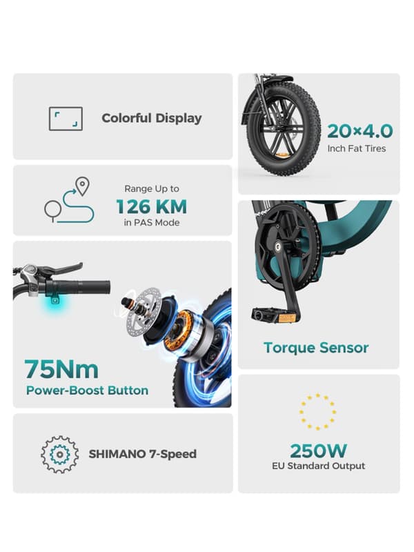 ENGWE L20 Boost 20AH batteri, 250W motor, 25km/h hastighet, 126km räckvidd, 20*4.0 tum fett däck vuxen elektrisk cykel