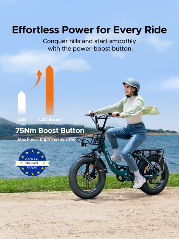 ENGWE L20 Boost 20AH batteri, 250W motor, 25km/h hastighet, 126km räckvidd, 20*4.0 tum fett däck vuxen elektrisk cykel