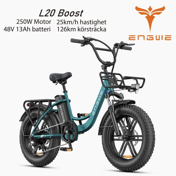 ENGWE L20 Boost 20AH batteri, 250W motor, 25km/h hastighet, 126km räckvidd, 20*4.0 tum fett däck vuxen elektrisk cykel