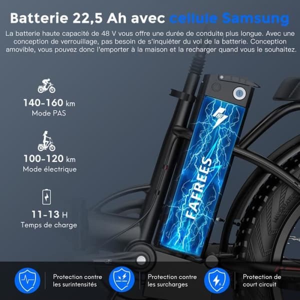 Fällbar elcykel, Fafrees F20 Max, 20*4.0 Stora däck, 22.5Ah Samsung cell Batteri 48V 500W Motor Räckvidd 100-160km, Svart