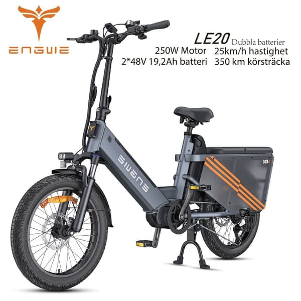 ENGWE LE20 250W motor, 2*19.2AH batteri, 25km/h hastighet, 350km räckvidd, 20*3.0 tum däck elcykel för vuxna Grå