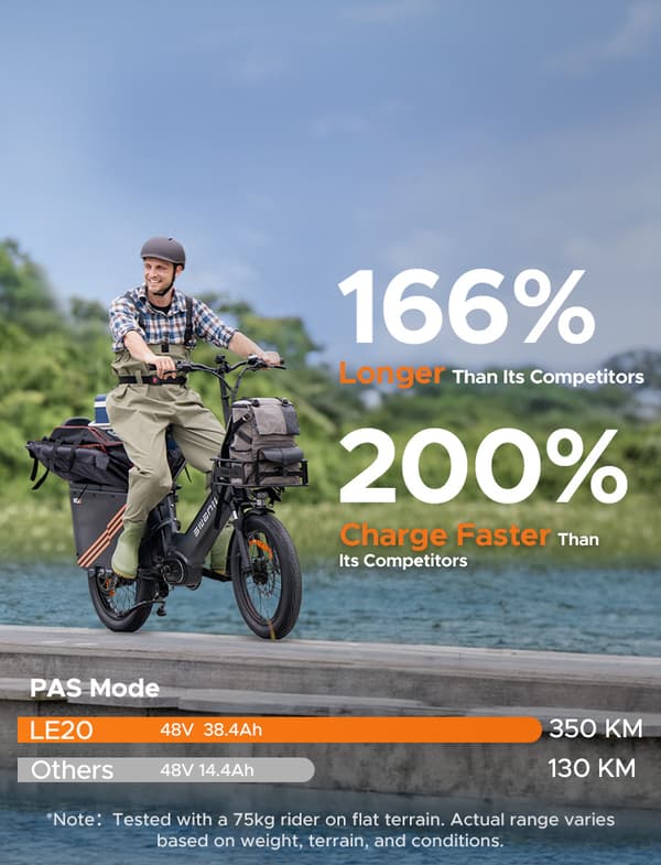 ENGWE LE20 2*19.2AH batteri, 250W motor, 25km/h hastighet, 350km räckvidd, 20*3.0 tum däck elcykel för vuxna