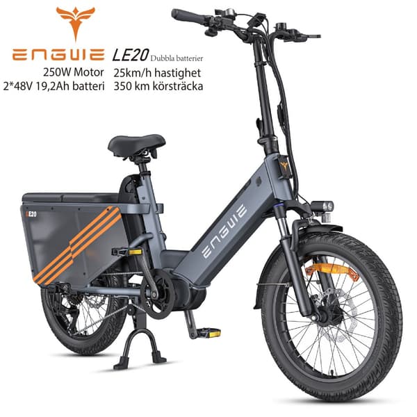 ENGWE LE20 2*19.2AH batteri, 25km/h hastighet, 250W motor, 350km räckvidd, 20*3.0 tum däck elcykel för vuxna Grå