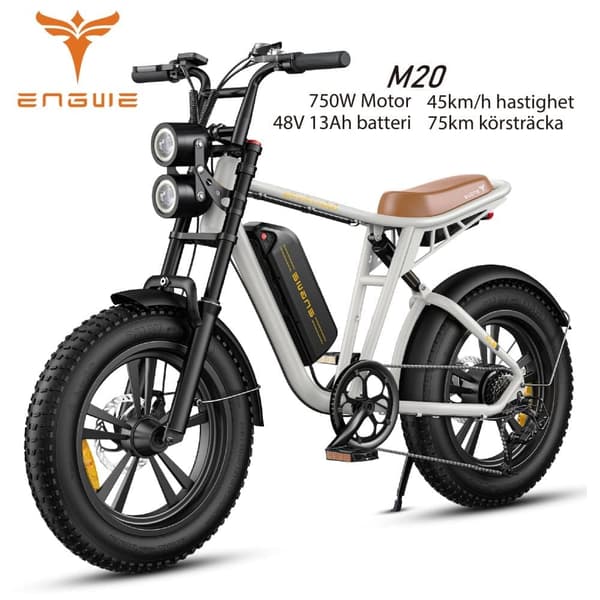 ENGWE M20 750W motor, 13AH batteri, 45km/h hastighet, 75km räckvidd, 20*4.0 tum fettdäck elcykel för vuxna Vit
