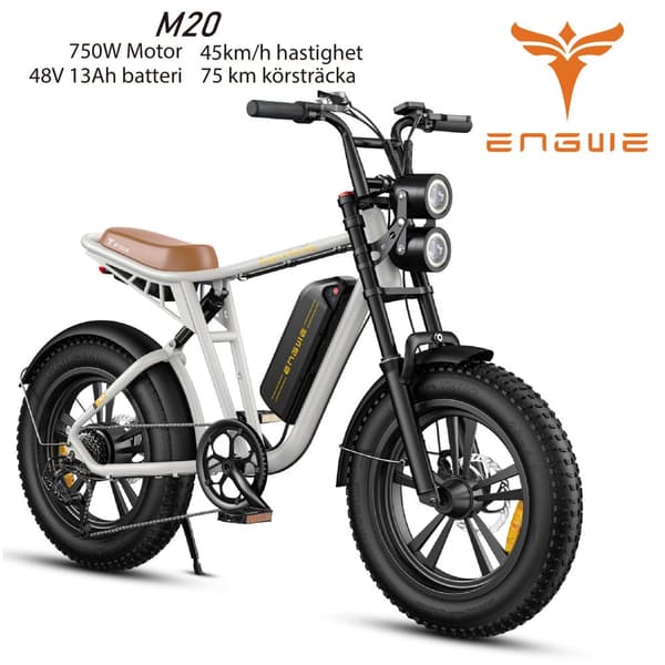 ENGWE M20 13AH batteri, 750W motor, 45km/h hastighet, 75km räckvidd, 20*4.0 tum fettdäck elcykel för vuxna Vit