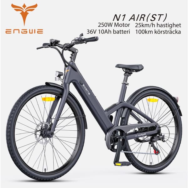 ENGWE N1 AIR ST 250W Motor, 13AH Batteri, 25km/h Hastighet, 75km Räckvidd, Kolfiberram, 700*38C Däck Elcykel för vuxna Svart