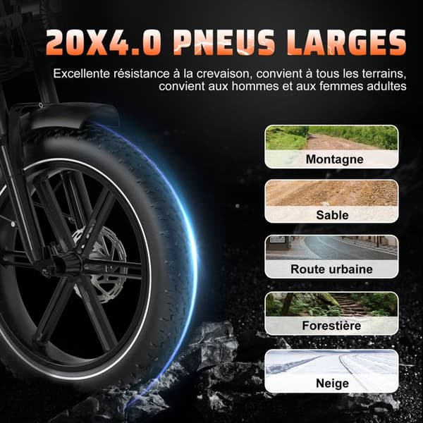 RCB Fatbike Elcykel – Batteri 48V 20.8Ah, 90KM Räckvidd, Däck 20x4.0, LCD-skärm, APP &amp; NFC Svart
